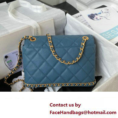 Chanel Grained Calfskin  &  Gold-Tone Metal Chain Flap Bag AS4431 Blue 2023